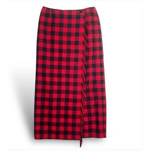 Liz Claiborn Plus 22 Red Black Buffalo Plaid Skirt Fringe Classic Heritage Midi